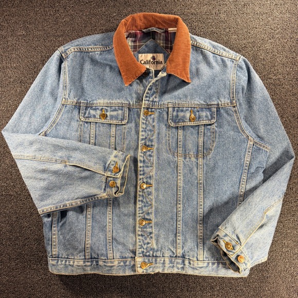 California Outerwear Other - VTG California Outerwear Denim Barn Coat Mens XL Plaid Flannel Lined Corduroy
